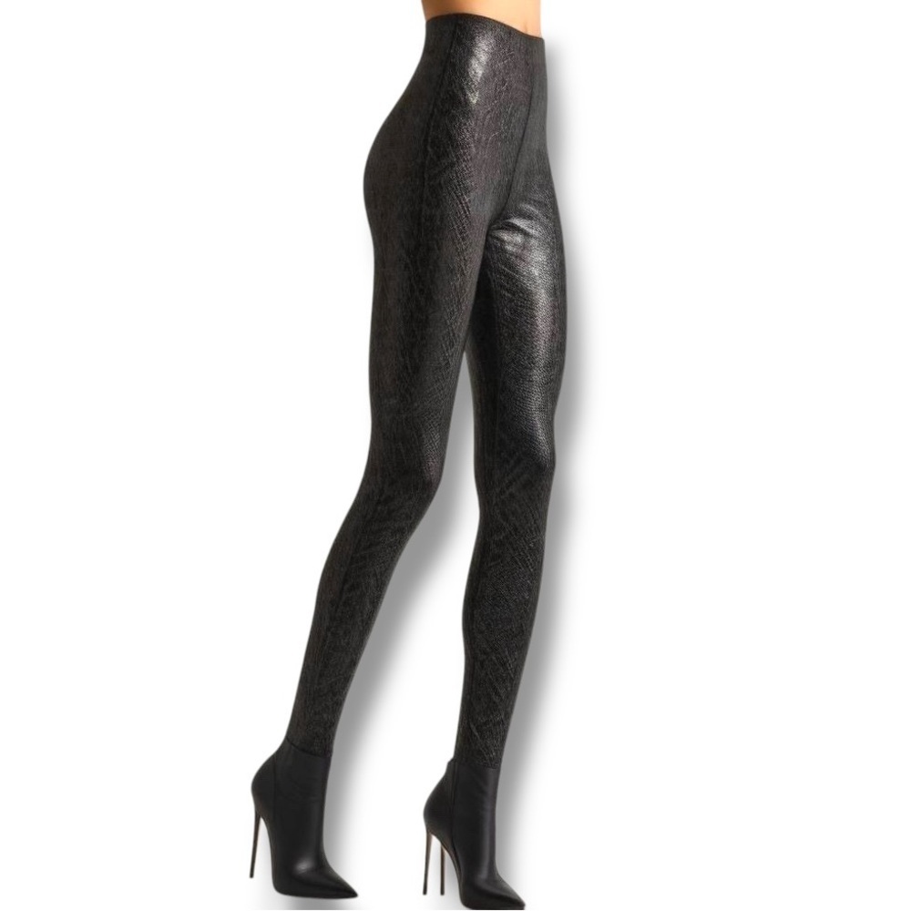 Nike Leggings Sheen Geometric Embossed Pattern, Black Silver Key Pocket Size M
